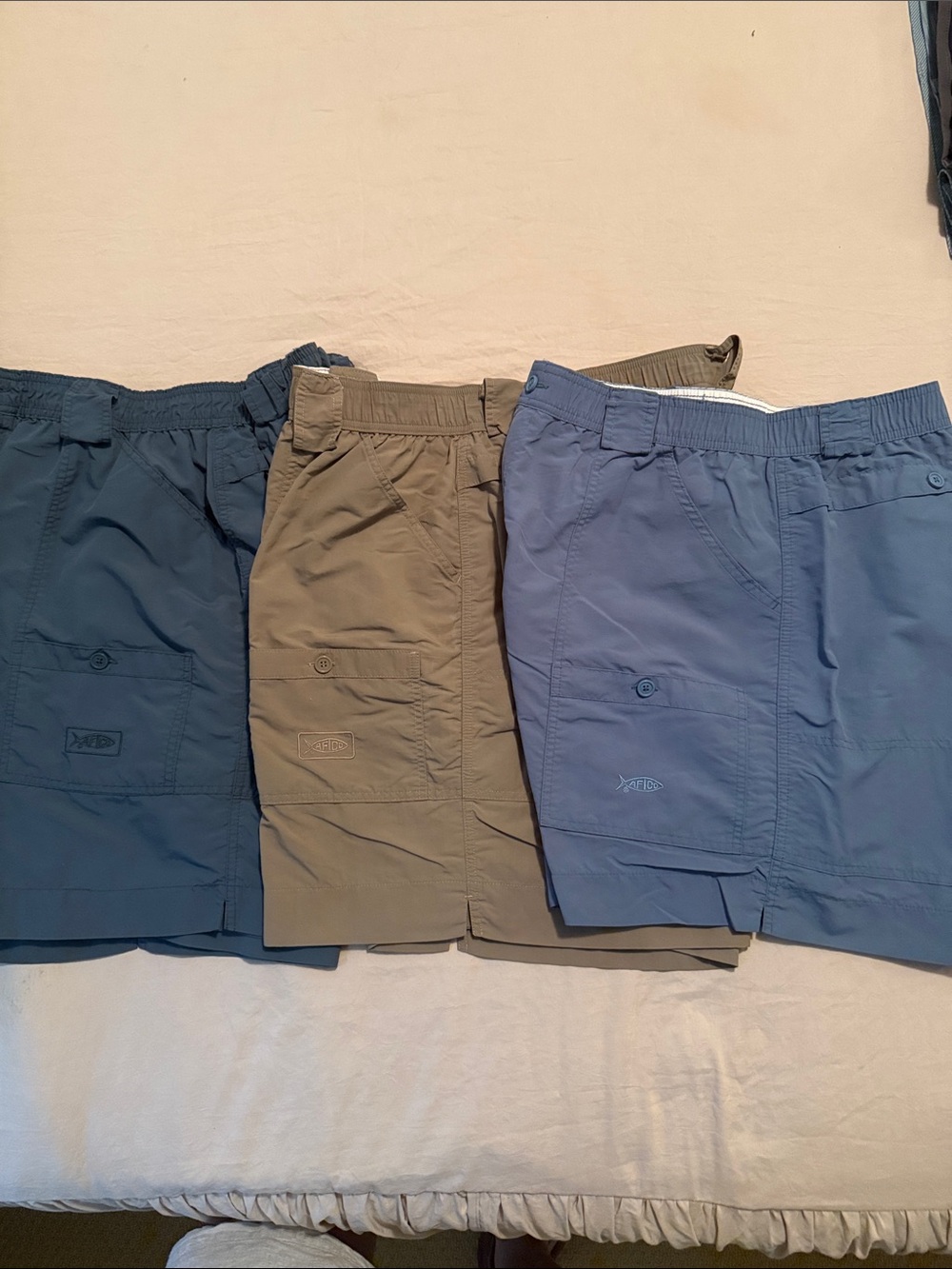 AFTCO Elastic-Waist Cargo Shorts - Blue, Olive, Navy (3-Pack)